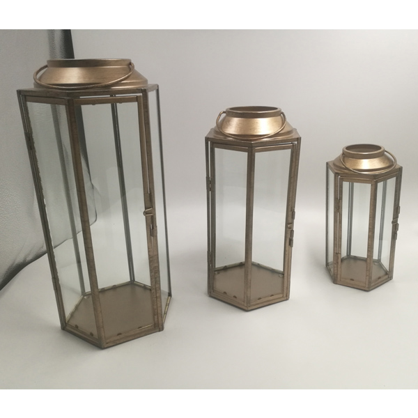 Set 3 piece of hexgonal golden metal lantern