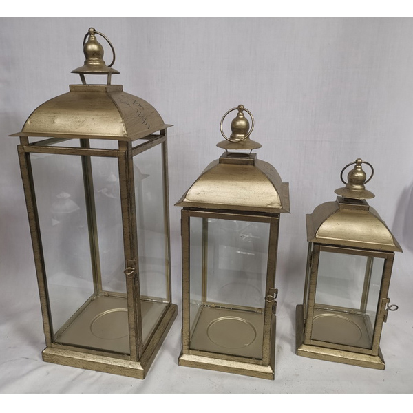 Set 3 piece of square golden metal lantern