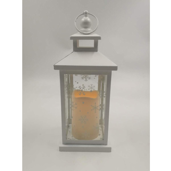 Christmas snowflake square metal lantern with LED candle