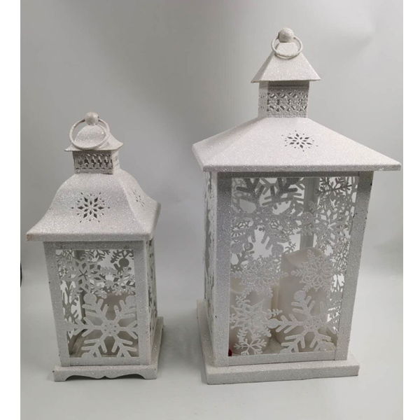 Set 2 pieces of white snowflake metal lantern